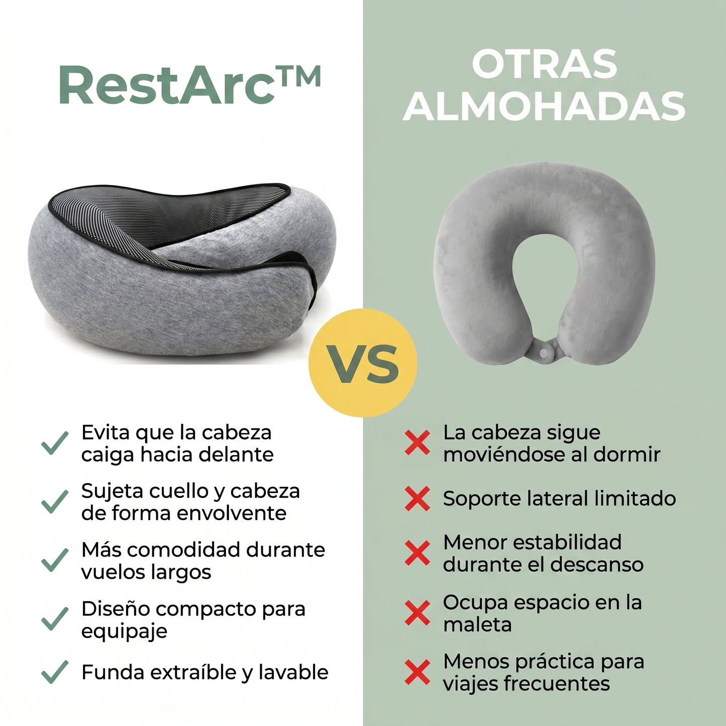 RestArc™ — Almohada de Viaje Sin Dolor